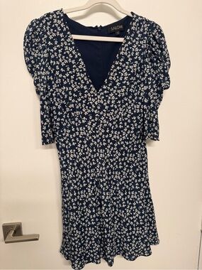 SALONI navy blue dress with white floral print